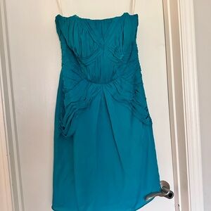 Shoshanna Teal Strapless Corset  Pleated Cocktail Dress